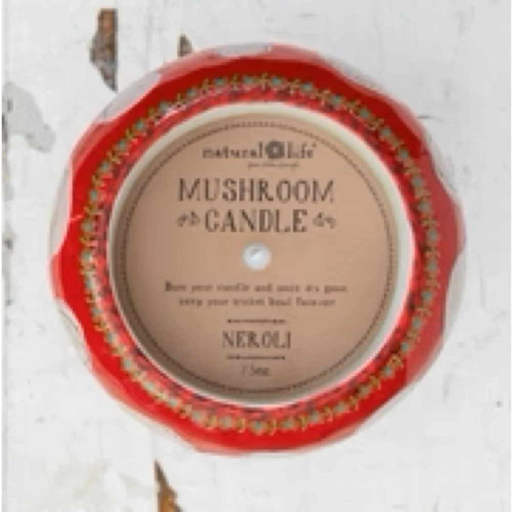 Mushroom Trinket Bowl Candle, Red/White, Scent: Neroli, NWT